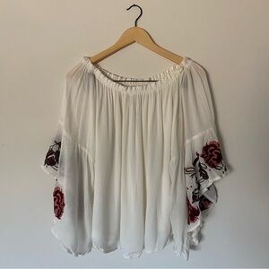 Francesca's Collections White Blouse with Red Floral Accents